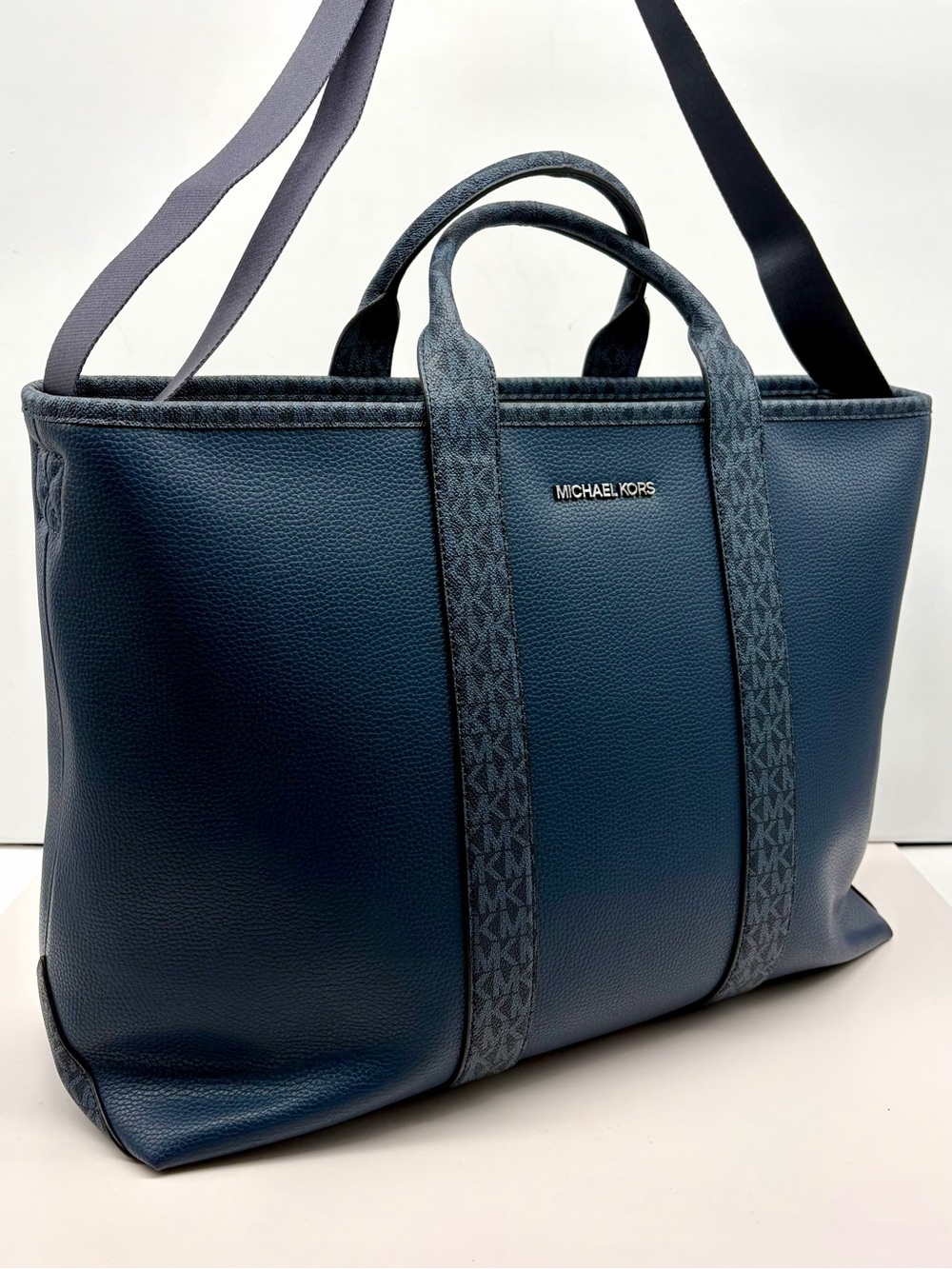 Michael Kors Cooper Medium Pebbled Leather and Signature Logo Tote Travel Bag